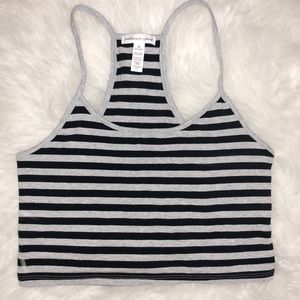 Spaghetti strap crop top (black and gray strips)